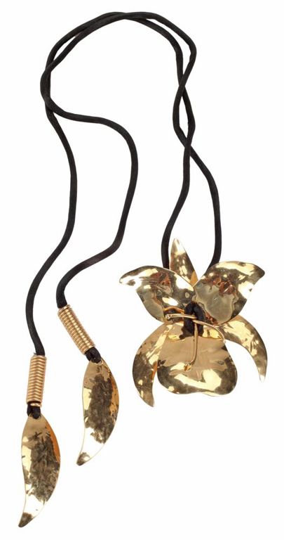 14k Gold Orchid Flower Pendant Necklace