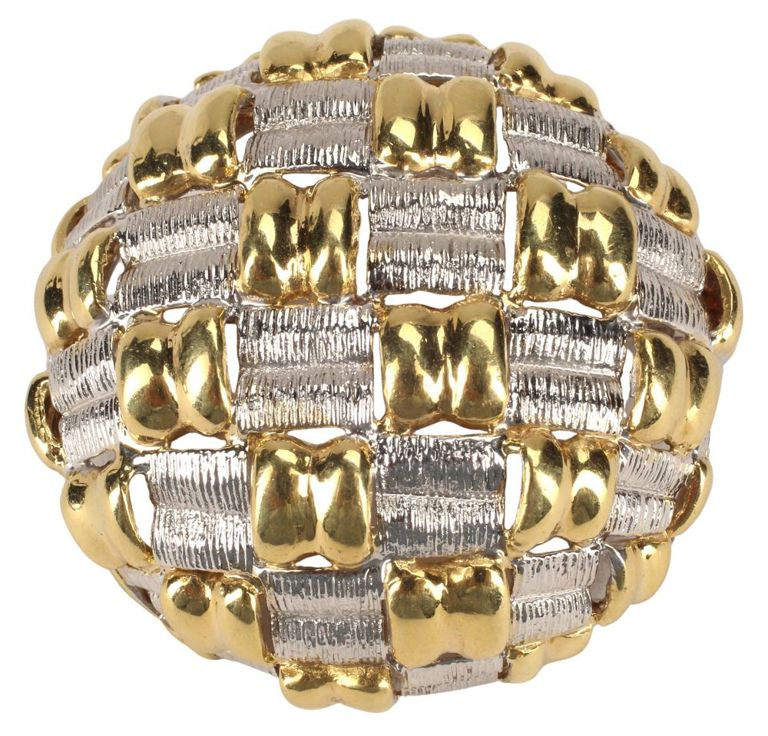 18k Bi-Color Gold Basketweave Domed Brooch