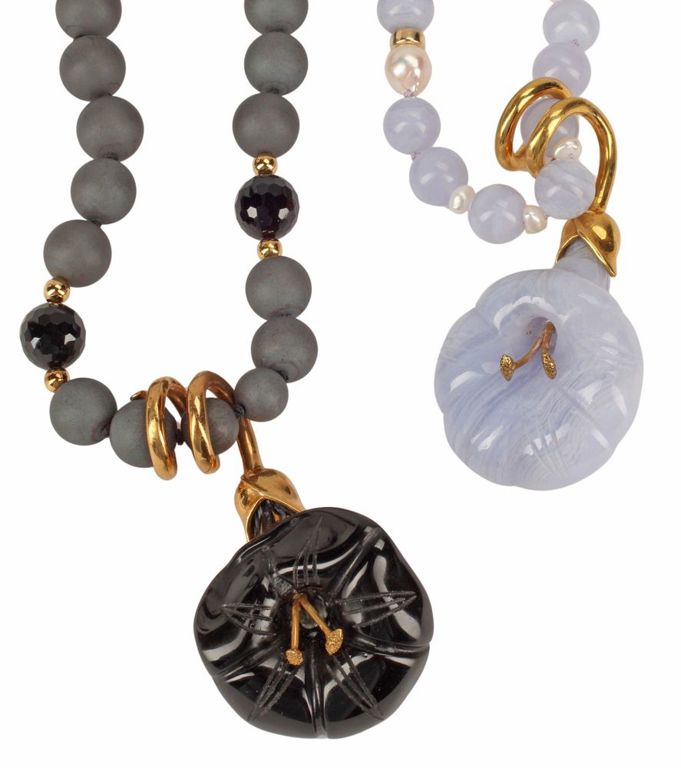 Gemstone Beaded Necklaces with Flower Pendants