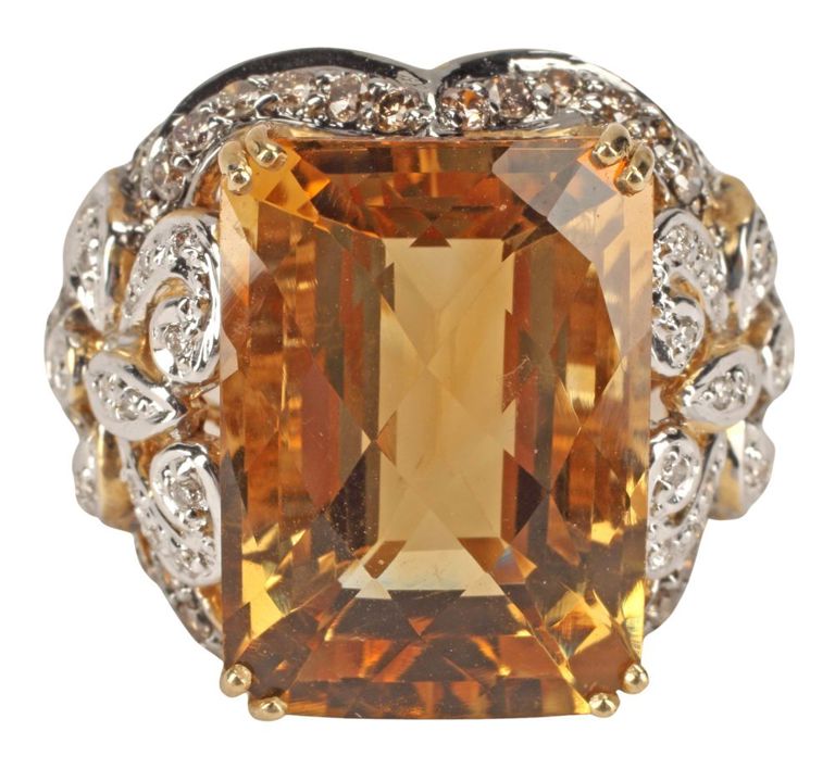 14k Gold Citrine and Diamond Cocktail Ring