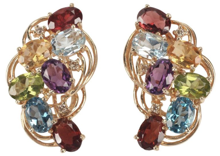 14k Gold Gemstone and Diamond Earrings