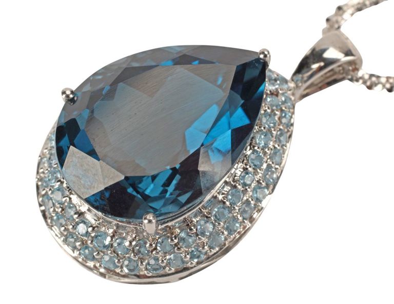10k and 14k White Gold Blue Topaz Pendant Necklace