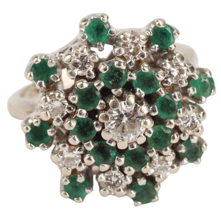 14k White Gold Emerald and Diamond Ring