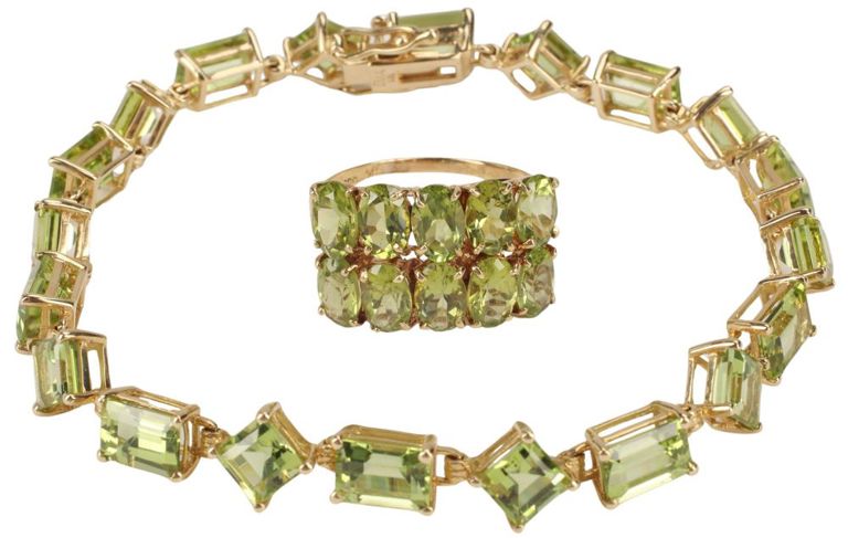 14k Gold Peridot Line Bracelet and Ring