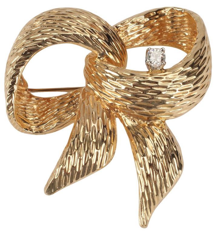 14k Gold and Diamond Bow Brooch