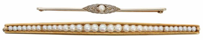 14k Gold Pearl and Diamond Bar Pins