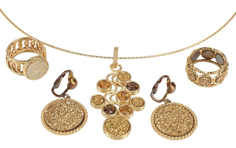 14k Gold Druzy Stone Jewelry Suite