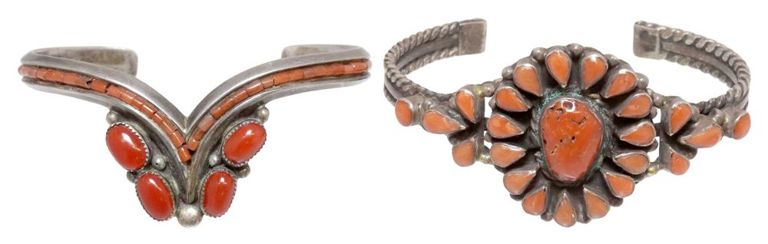 Sterling Silver Red Coral Cuff Bracelets