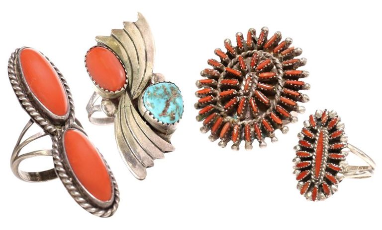 Silver Coral and Turquoise Rings