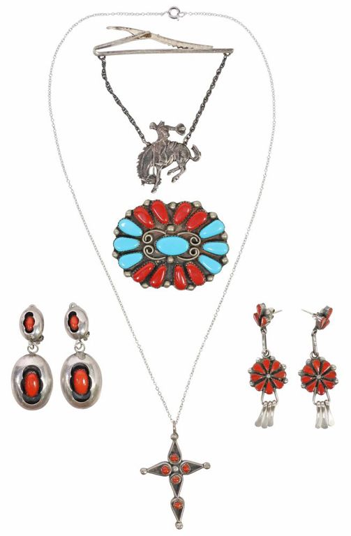 Silver Coral and Turquoise Jewelry Lot