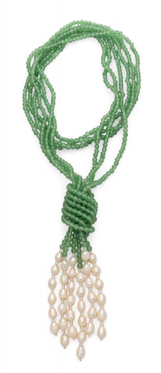 Green Adventurine and Pearl Beaded Lariat Necklace