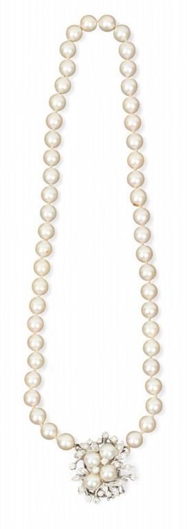 Pearl and Diamond Clasp Necklace