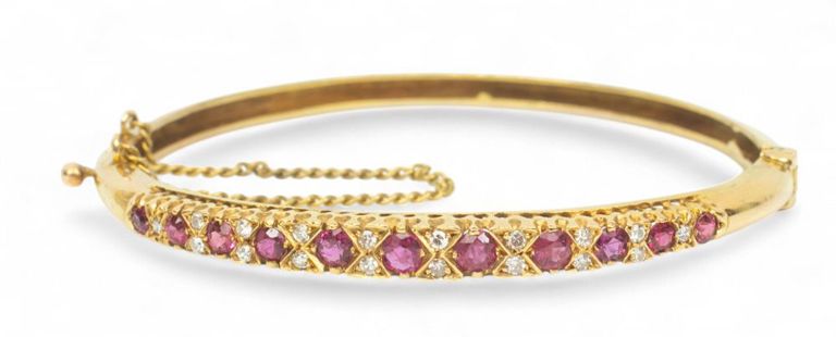 14k Gold Ruby and Diamond Bangle Bracelet
