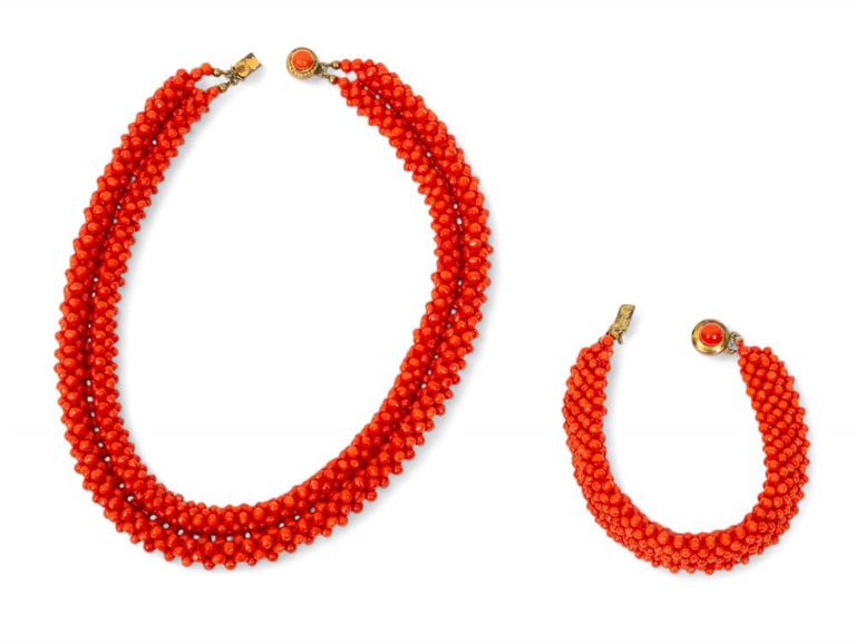 Coral Bead Necklace and Bracelet