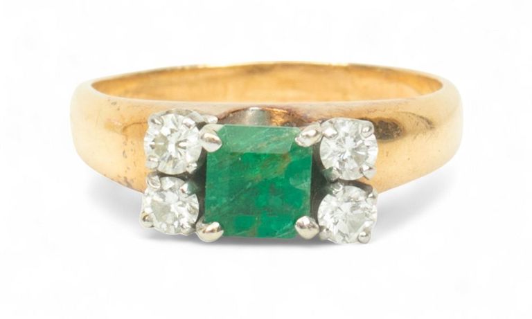 14k Yellow Gold Emerald and Diamond Ring