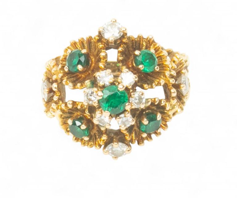 14k Yellow Gold Emerald and Diamond Ring