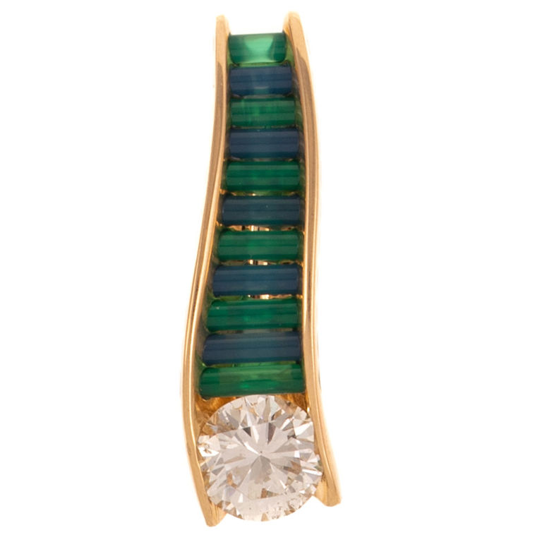 14k Yellow Gold Diamond and Chalcedony Pendant