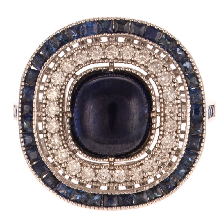 14k White Gold Sapphire and Diamond Halo Ring