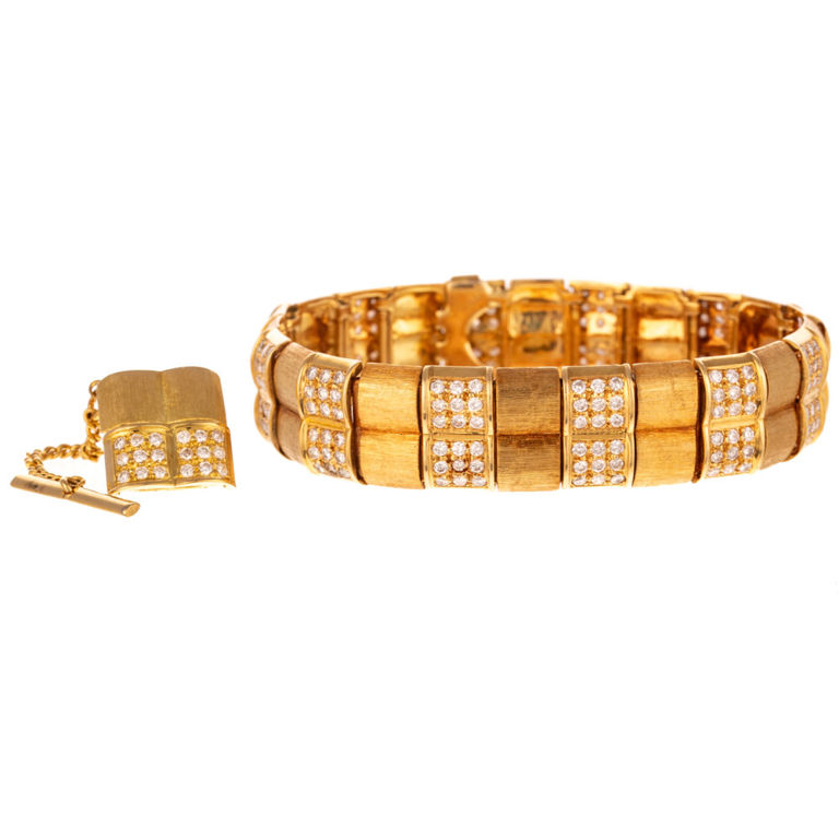 18k Yellow Gold Diamond Bracelet and Tie Tack