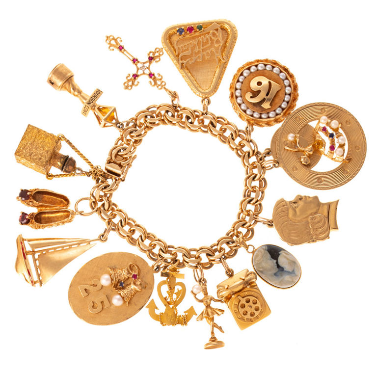 14k, 21k and 10k Gold Charm Bracelet