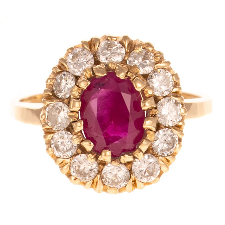 14k Yellow Gold Ruby and Diamond Halo Ring