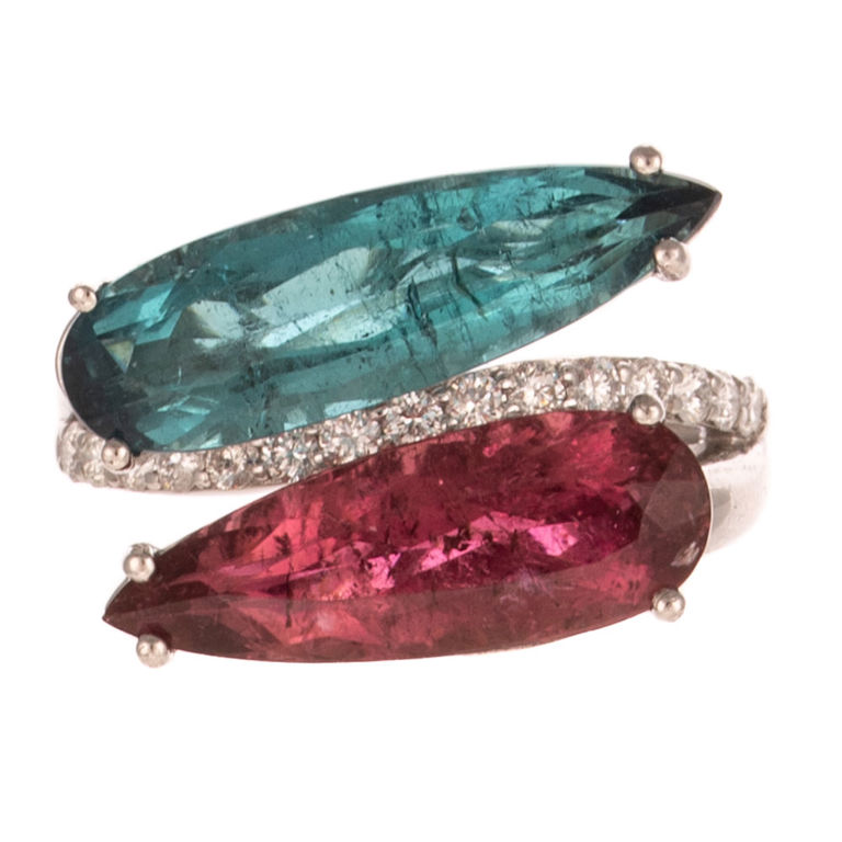 Platinum Tourmaline and Diamond Bypass Ring