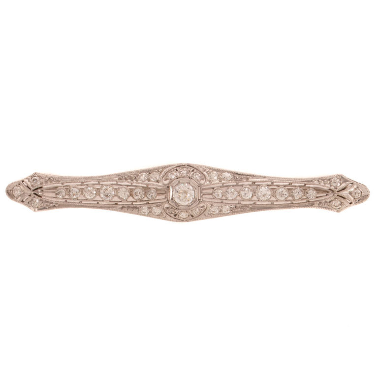 Platinum Diamond Bar Brooch