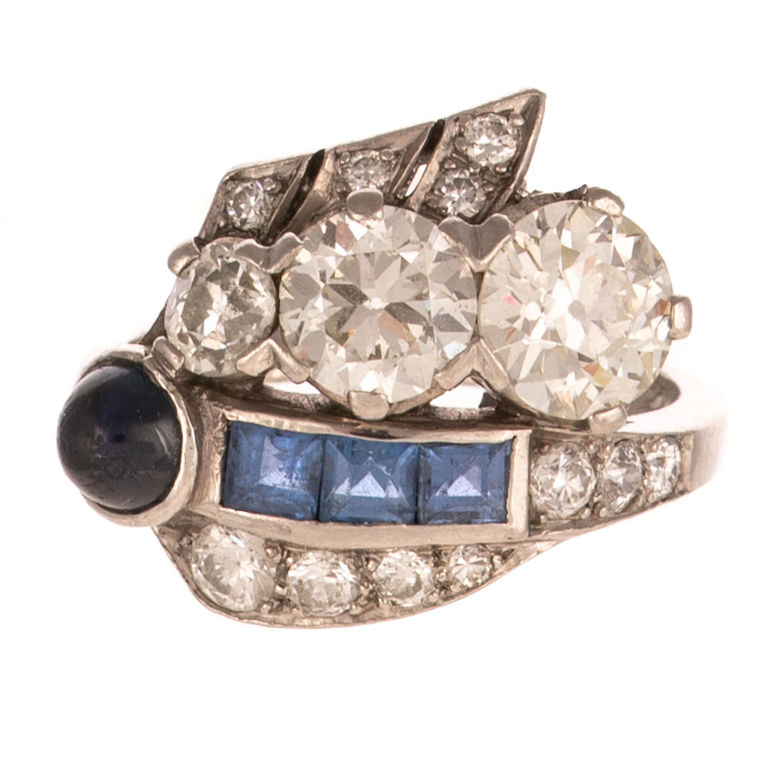 Platinum Diamond and Sapphire Ring