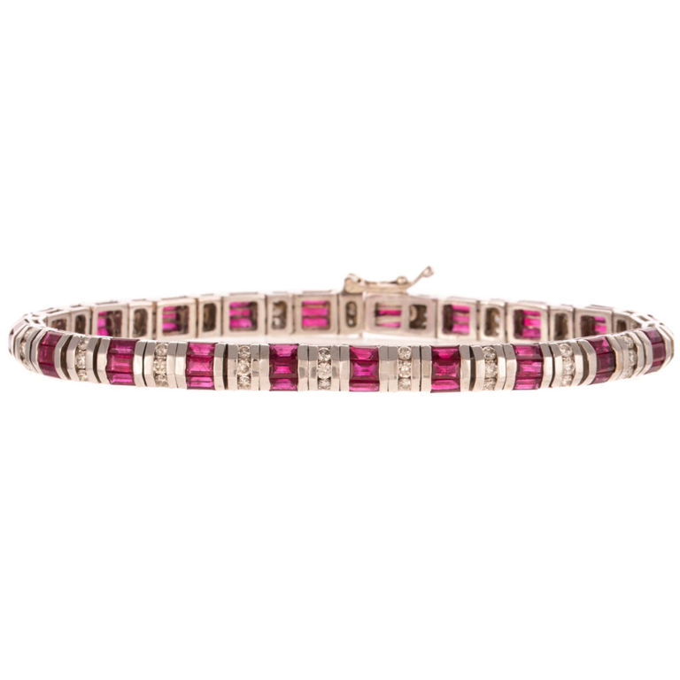 18k White Gold Ruby and Diamond Line Bracelet