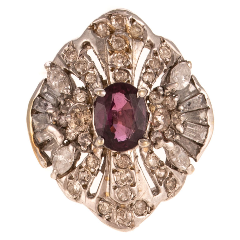 14k White Gold Ruby and Diamond Cocktail Ring