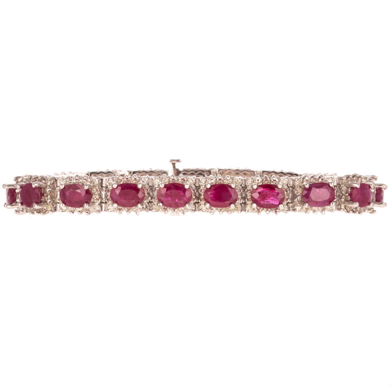 14k White Gold Ruby and Diamond Line Bracelet