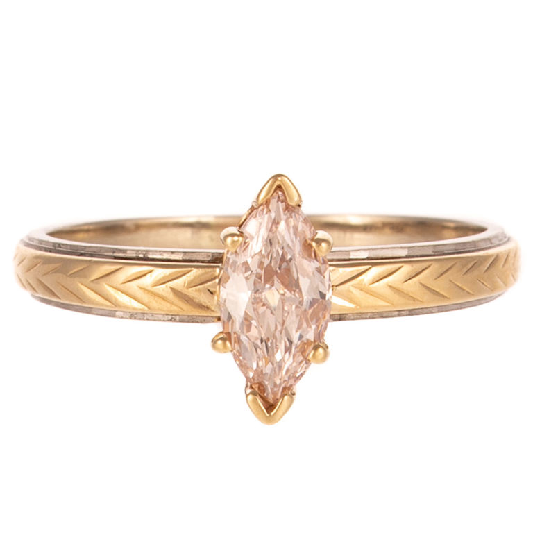 14k Yellow Gold Pink Diamond Ring