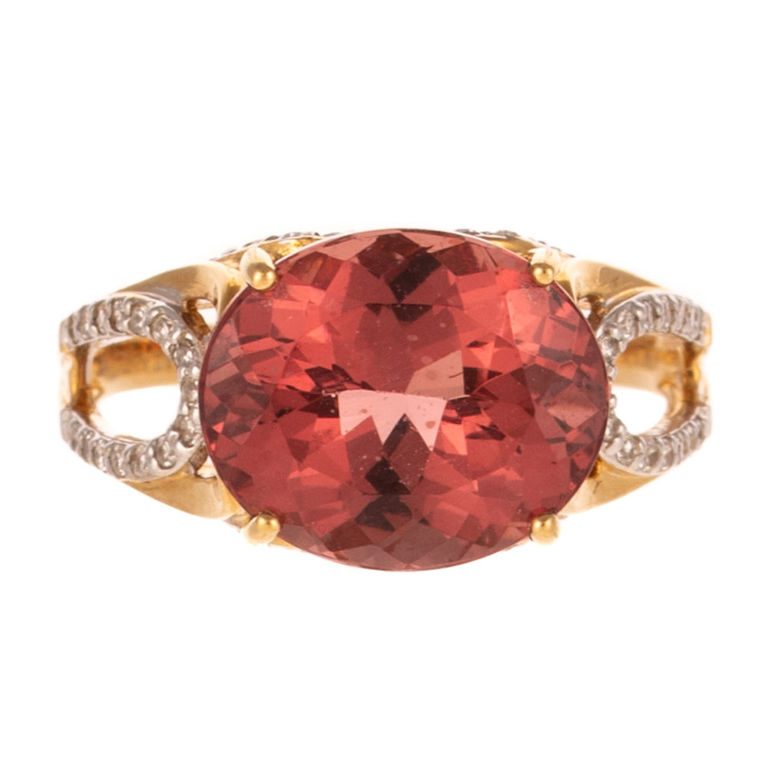 18k Yellow Gold Diamond and Red Apatite Ring