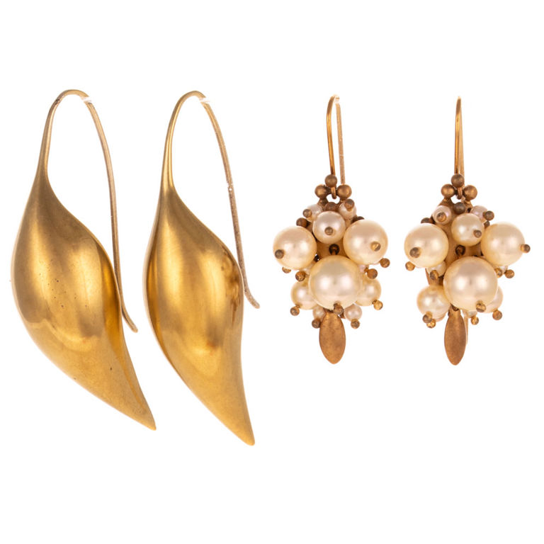 14k Yellow Gold and Gilded Silver Earring Set