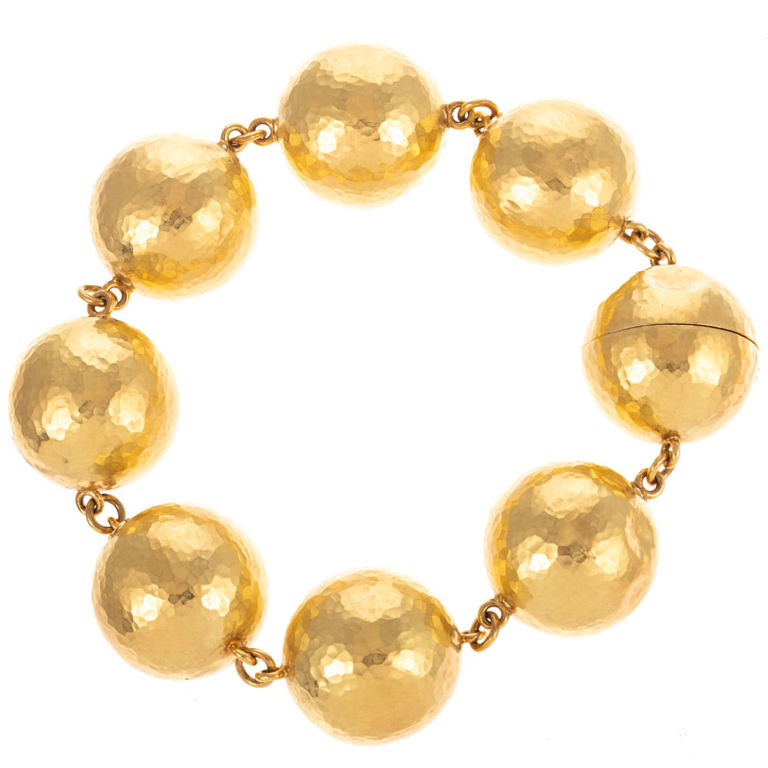 18k Yellow Gold Hammered Bead Bracelet