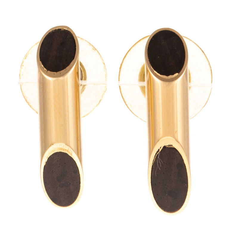 14k Yellow Gold and Ebony Wood Earrings