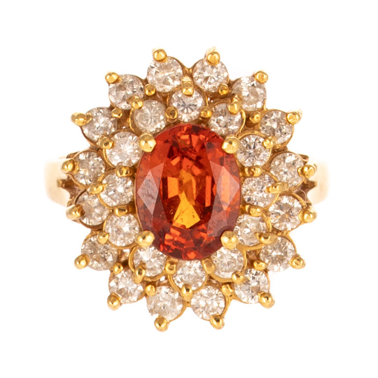 18k Yellow Gold Garnet and Diamond Halo Ring