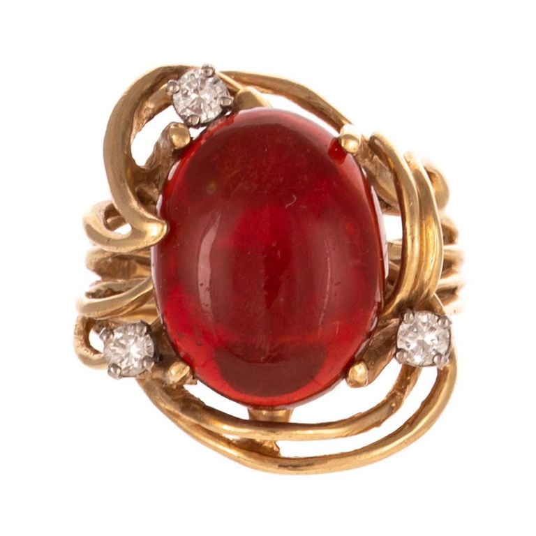 14k Yellow Gold Opal and Diamond Ring