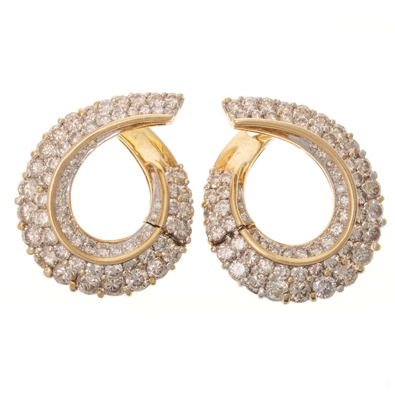 14k Yellow Gold Diamond Hoop Earrings