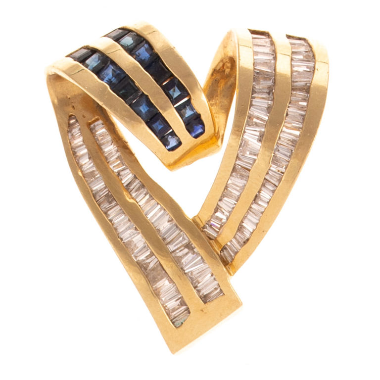14k Gold Diamond and Sapphire Heart Pendant