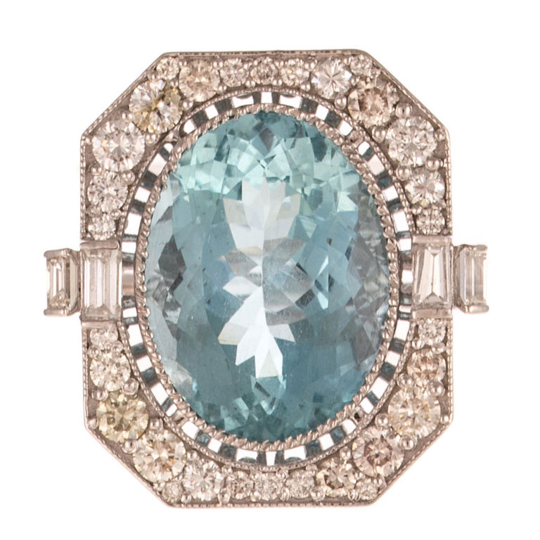 14k White Gold Aquamarine and Diamond Ring