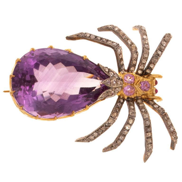 Gilded Silver and 14k Gold Gem-Set Brooch/Pendant