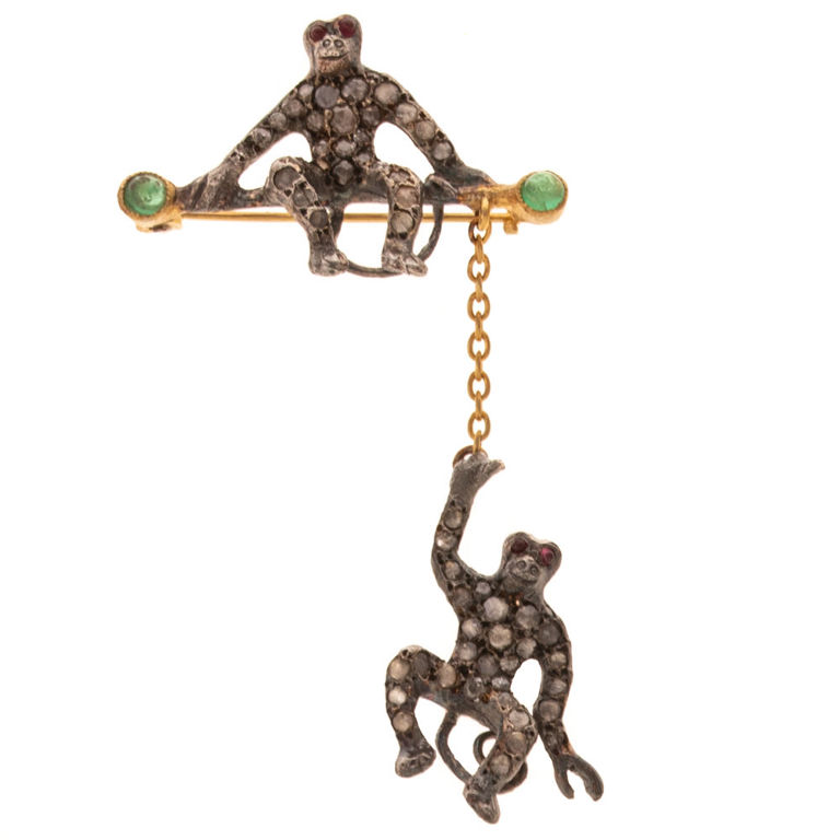 Gilded Silver Diamond and Emerald Pendant/Brooch