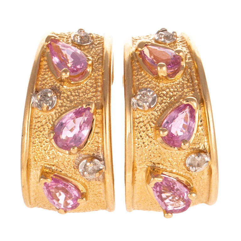 14k Gold Sapphire and Diamond Half Hoop Earrings
