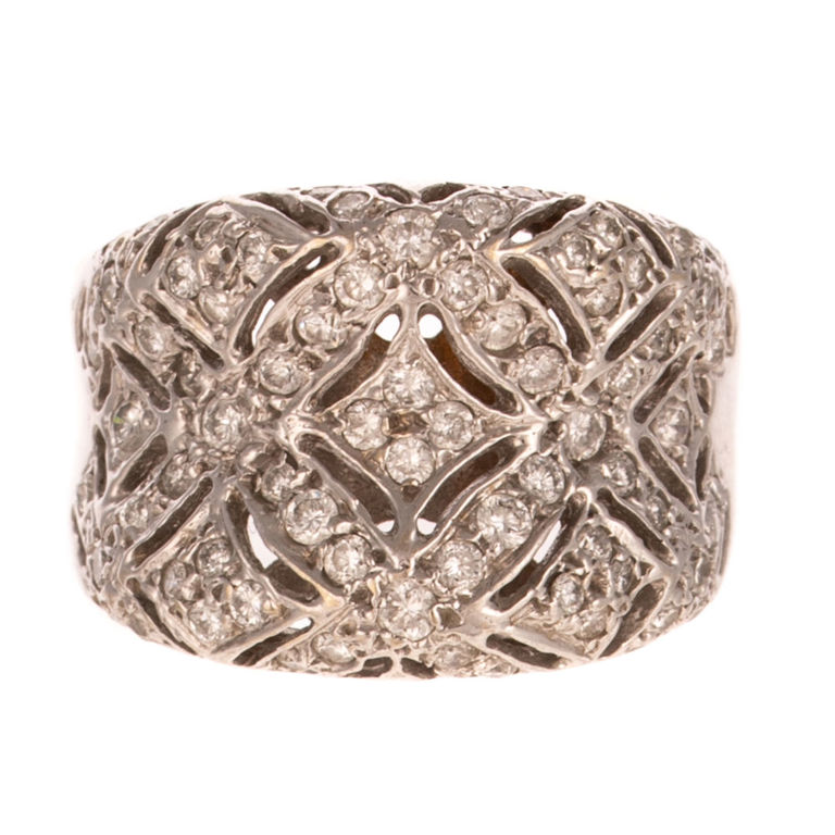 14k White Gold Diamond Filigree Band Ring