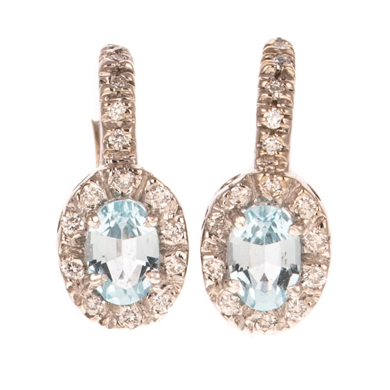 14k White Gold Aquamarine and Diamond Earrings