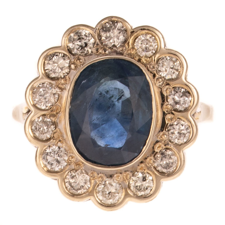 14k White Gold Sapphire and Diamond Halo Ring