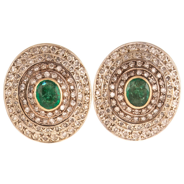 14k and 18k Gold Diamond and Emerald Halo Earrings