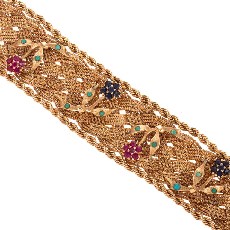 14k Yellow Gold Gemstone Floral Bracelet