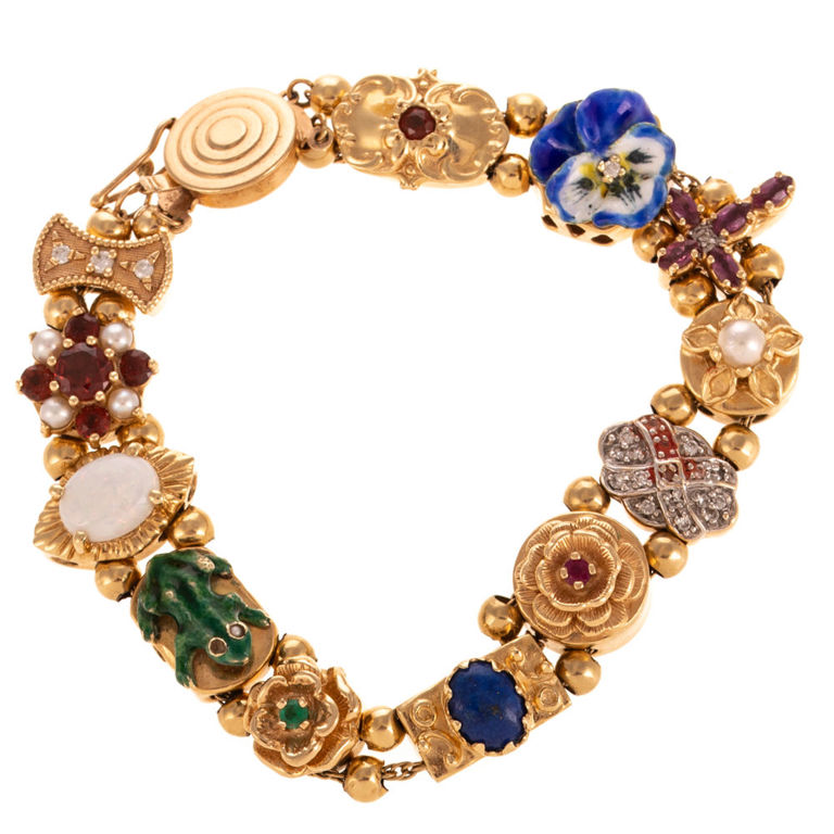 14k Yellow Gold Gemstone Slide Bracelet